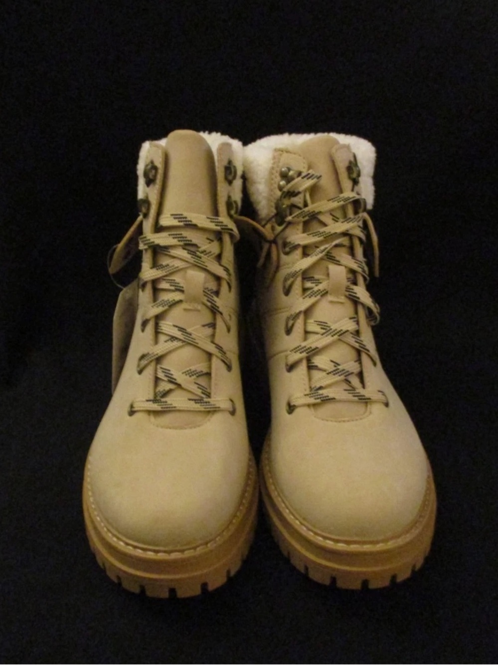 Time and Tru Tan Lace-Up Faux-Shearling Hiking Boots